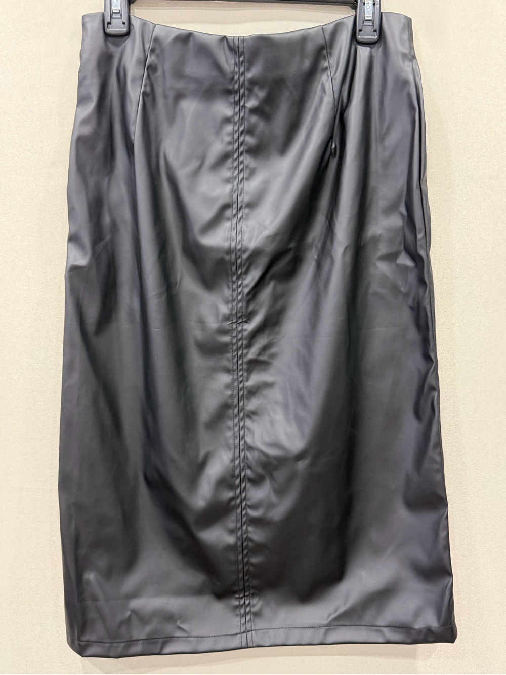 Women’s Black Faux Leather Skirt XL High Waist Pencil Midi